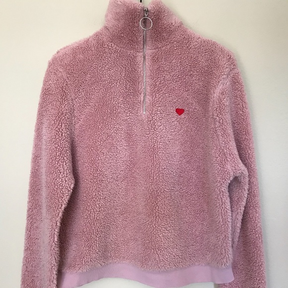 Topshop Jackets & Blazers - Topshop Heart Sherpa Quarter Zip Jacket